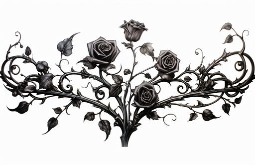 Roses tattoo, black and white rose tattoo, gothic ornamentation style