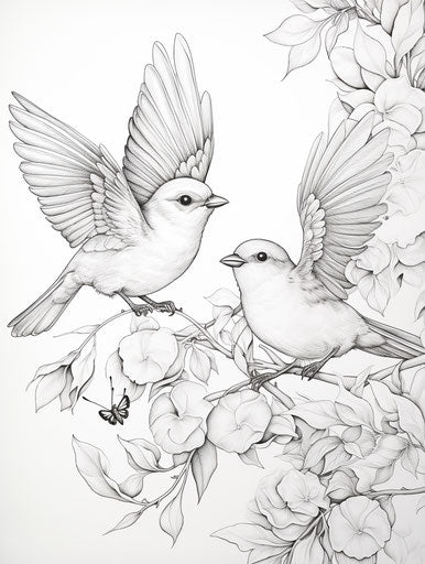 Birds Flying Over Leaves, Traditional Japanese Artistic Style