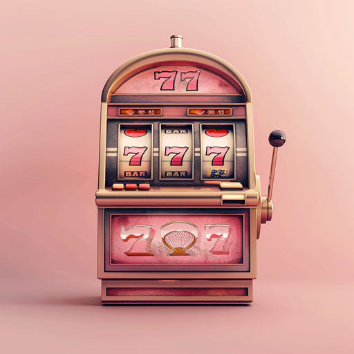 Realistic slot machine on dusky rose background