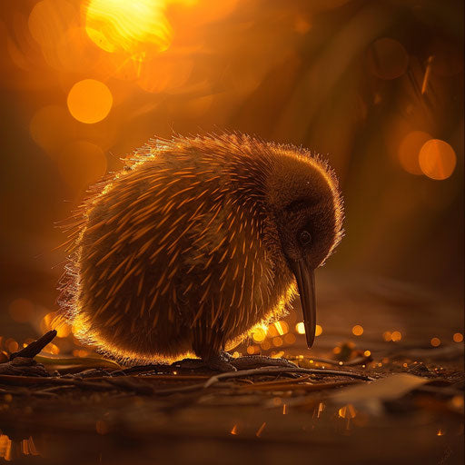 Kiwi bird in the soft glow of dawn, in the style of Roeselien Raimond