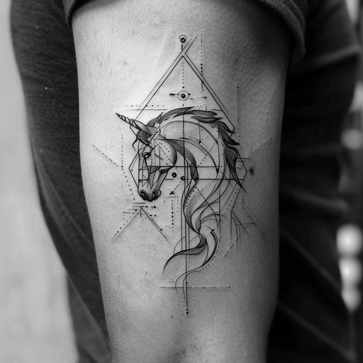 Dark horse with geometric shapes and sharp angles