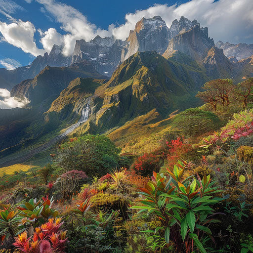 The Ruwenzori Mountains in autumn with colorful foliage