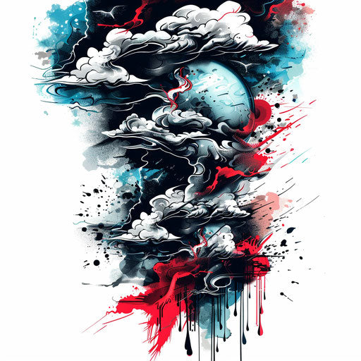 Dynamic storm sketch with motion effects and splattered raindrops