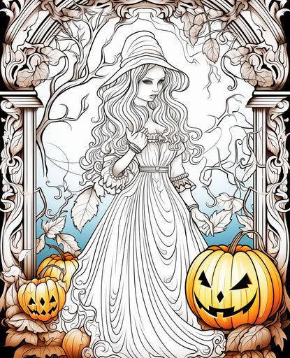 Halloween coloring for adults, light red and light azure