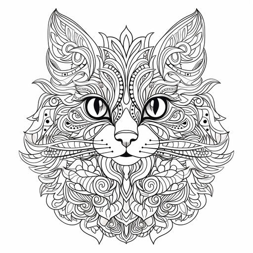 Cat and ornate pattern coloring book for adults, in subtle, cottagepunk style