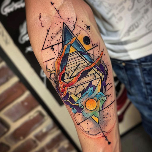 Tattoo sketch of a pyramid in a storm