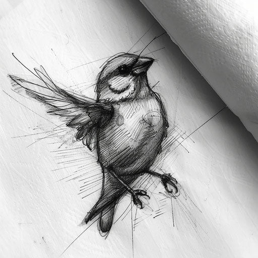 Sparrow tattoo in sketch style, pencil drawing