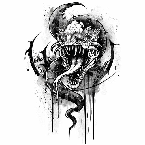 Mythical venomous creature in bold black and white