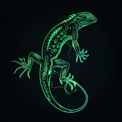 Flat tattoo sketch clipart style with neon outline of a lizard