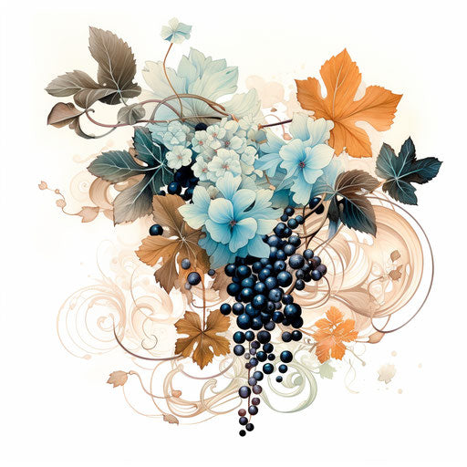 Black and white fractal tattoo with natural textures and floral motifs