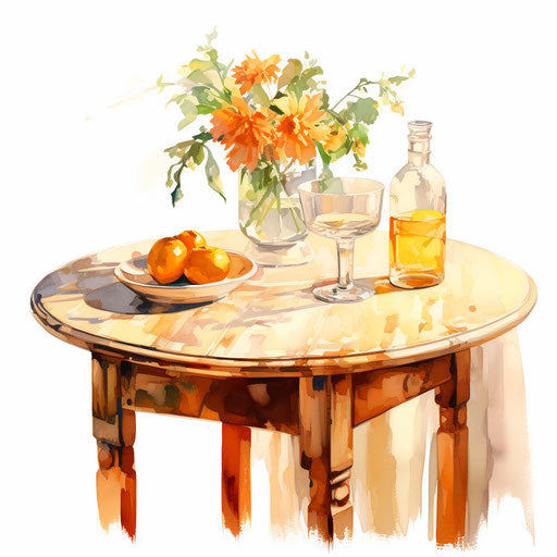 Table clipart in the style of oil painting