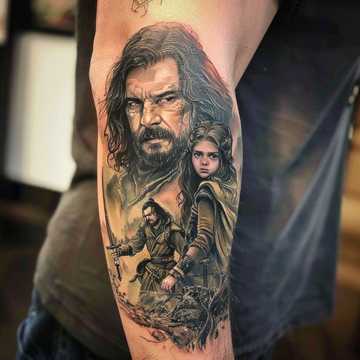 Father daughter medieval fantasy tattoos, Peter Jackson style