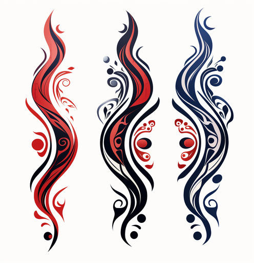 Tribal Tattoo Set, Black, Dark Red and Light Indigo Style