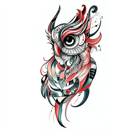 Beautiful owl neck tattoo with abstract shapes