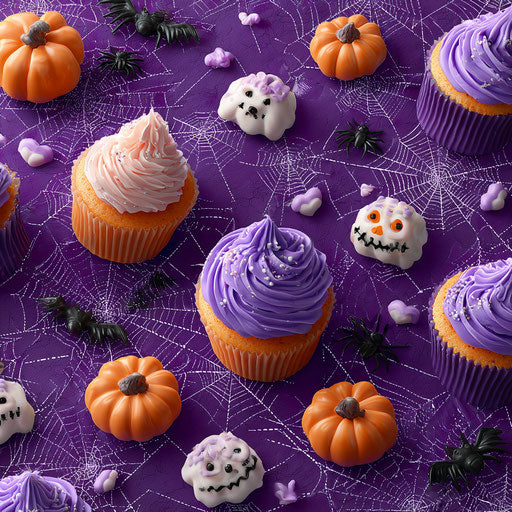 Collection of Halloween-themed Cupcakes and Decorations