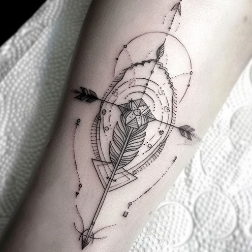 Art deco arrow tattoo on white canvas