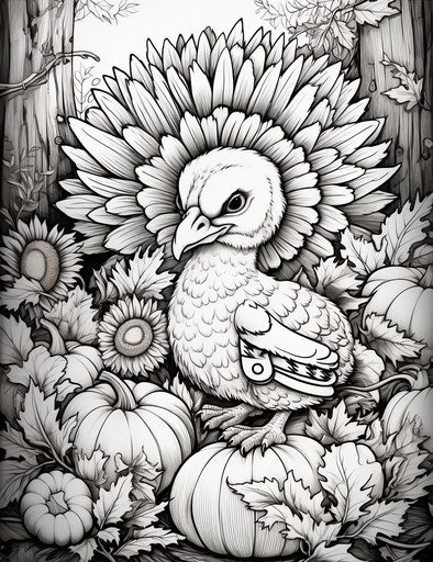 Cute baby Thanksgiving turkey coloring pages, toy camera style
