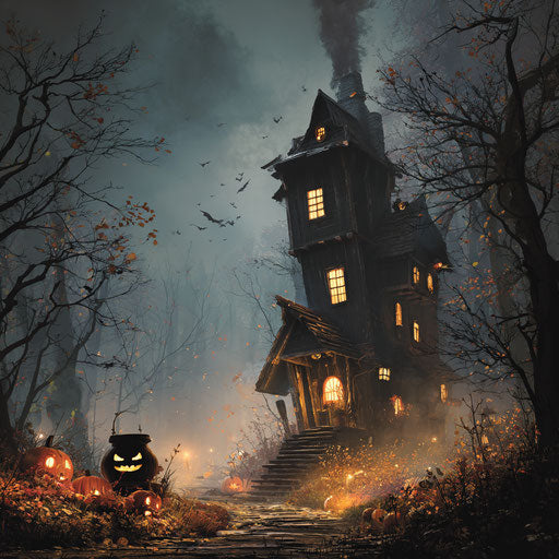 Enchanting Witch's House Surrounded by Shadows and Light