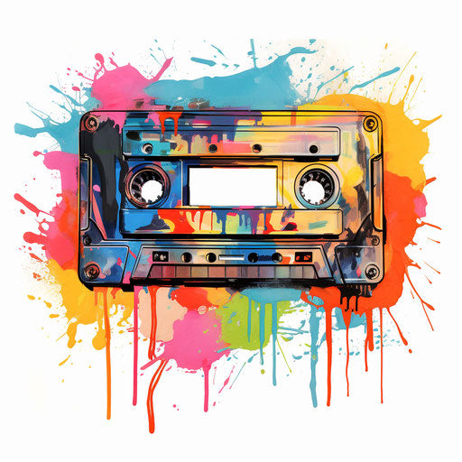 Oil painting style cassette tape on white background
