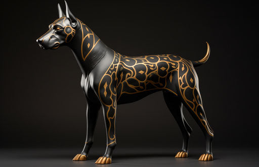 Doberman breeding, strong contours style, 1000–1400 ce, light black and gold, petcore, nabis 17:11