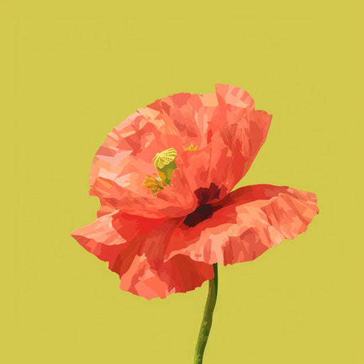 Poppy illustration in a photo realistic style on a flat chartreuse background