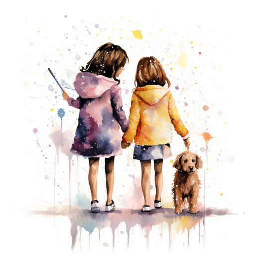 Best friends clipart in the style of Impressionistic Art, on a white background