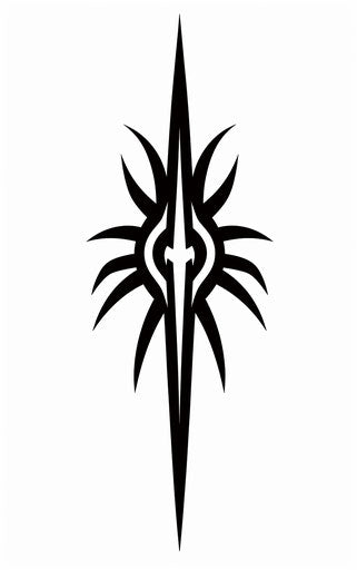 Tribal logo with black cross and arrow design, gothic-influenced