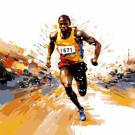 Track and field artwork in the style of Oil painting, on a white background