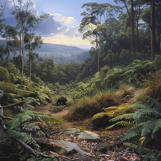 Tasmanian devil blending into wild landscape