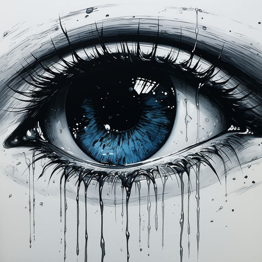 Woman's eye emotion blue, black and white mastery