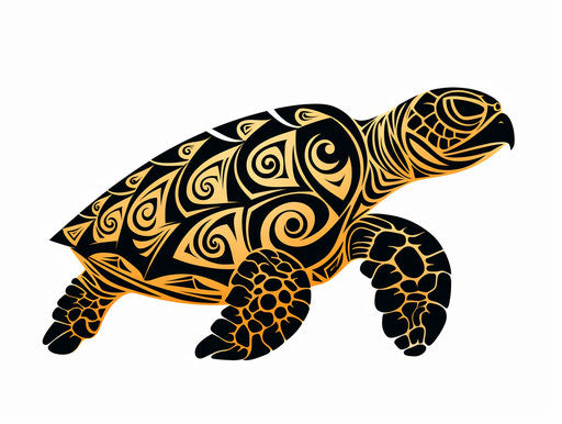 A turtle with tribal design on white background, elegant style