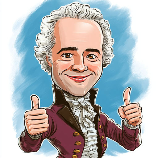 Humorous caricature of an Alexander Hamilton clipart with human characteristics