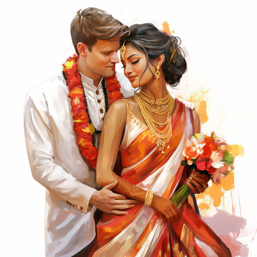 Hindu wedding clipart in the style of Oil painting