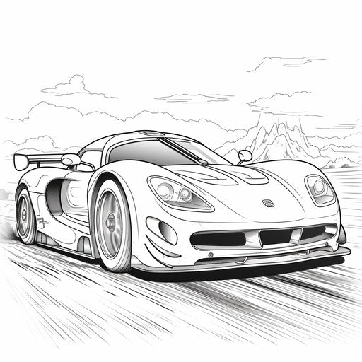 Racing car, free-flowing lines, colorful machines drawing