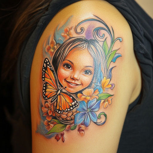 Daughter tattoos with a butterfly emerging from a cocoon