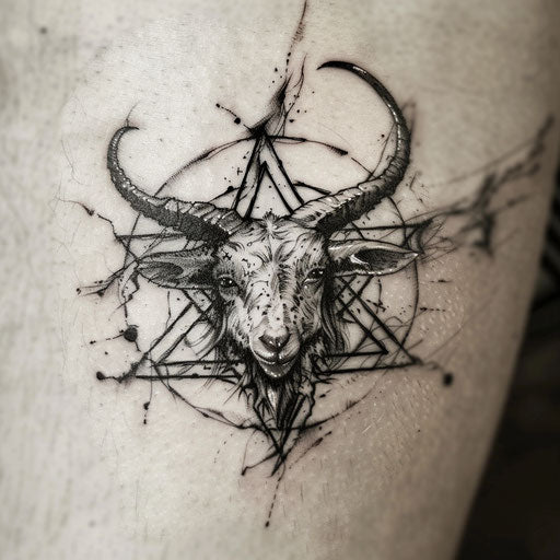 Goat tattoo with horns in a pentagram