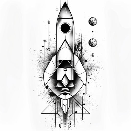 Abstract geometric rocket, minimalist black and white