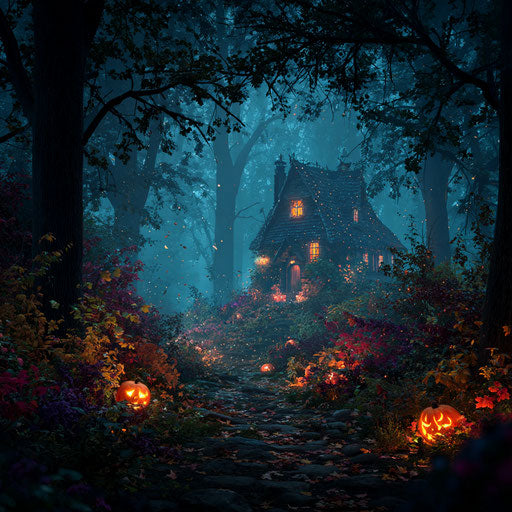 Spooky Enchanted Halloween Scene with a Witch's House