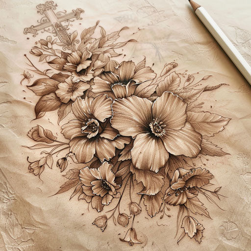 Vintage-inspired tattoo sketch for a cross stitch