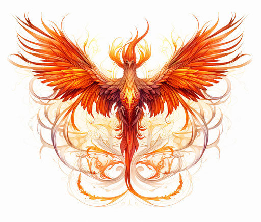 Colorful phoenix on white background, hand-drawn elements