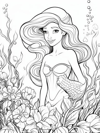 Disney Ariel Coloring Page Pictorial Cyan and Emerald