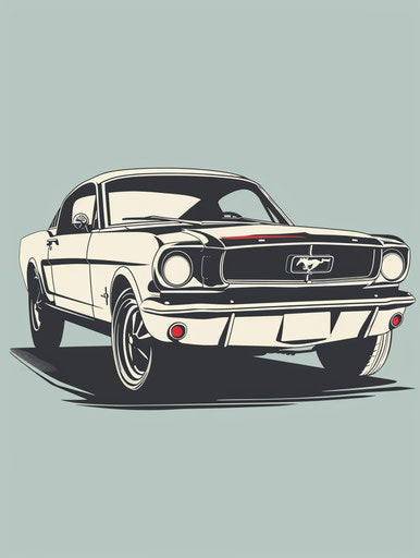 Classic Mustang car outlined in Provia style, light gray 3:4
