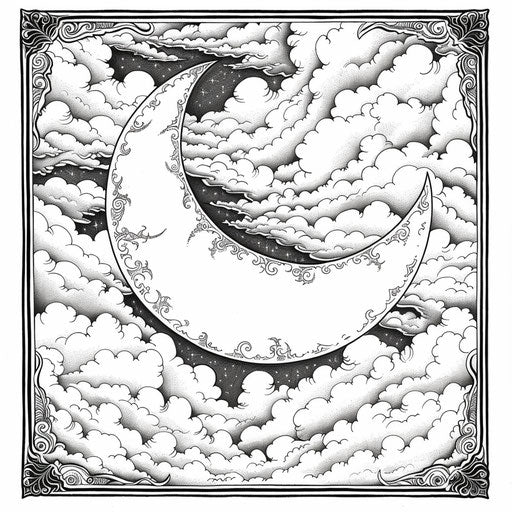 Crescent moon surrounded by clouds