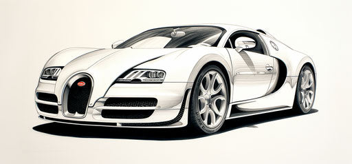Bugatti Veyron sketch in the style of Ilford Pan F, playful line work 41:19