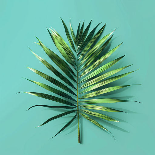 Realistic palm leaf clipart on flat background, vibrant & textured