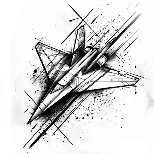 Modern tattoo sketch of paper airplane on white background