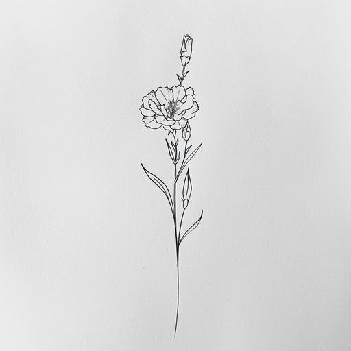 Minimalist carnation tattoo design with single line art style on plain white background