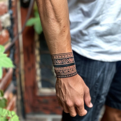 Men's wrist tattoos with tribal armbands, Glenn Fabry style