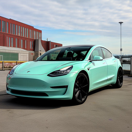 Seafoam green electric car