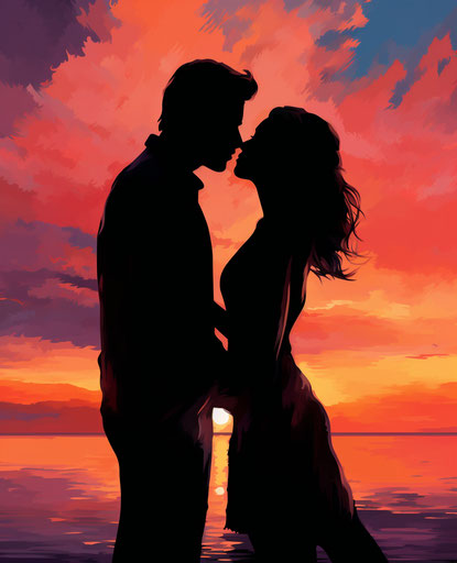 Silhouetted couple at sunset